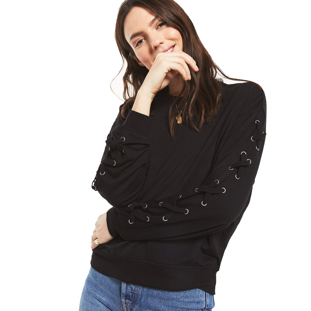 Lizzie Premium Lace Up Sleeve Crew - Denny's