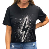 Short Sleeve Crop Lightning Splash Tee - Denny's
