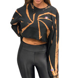 Spiral Bleach Crop Reverse Weave Crew - Denny's