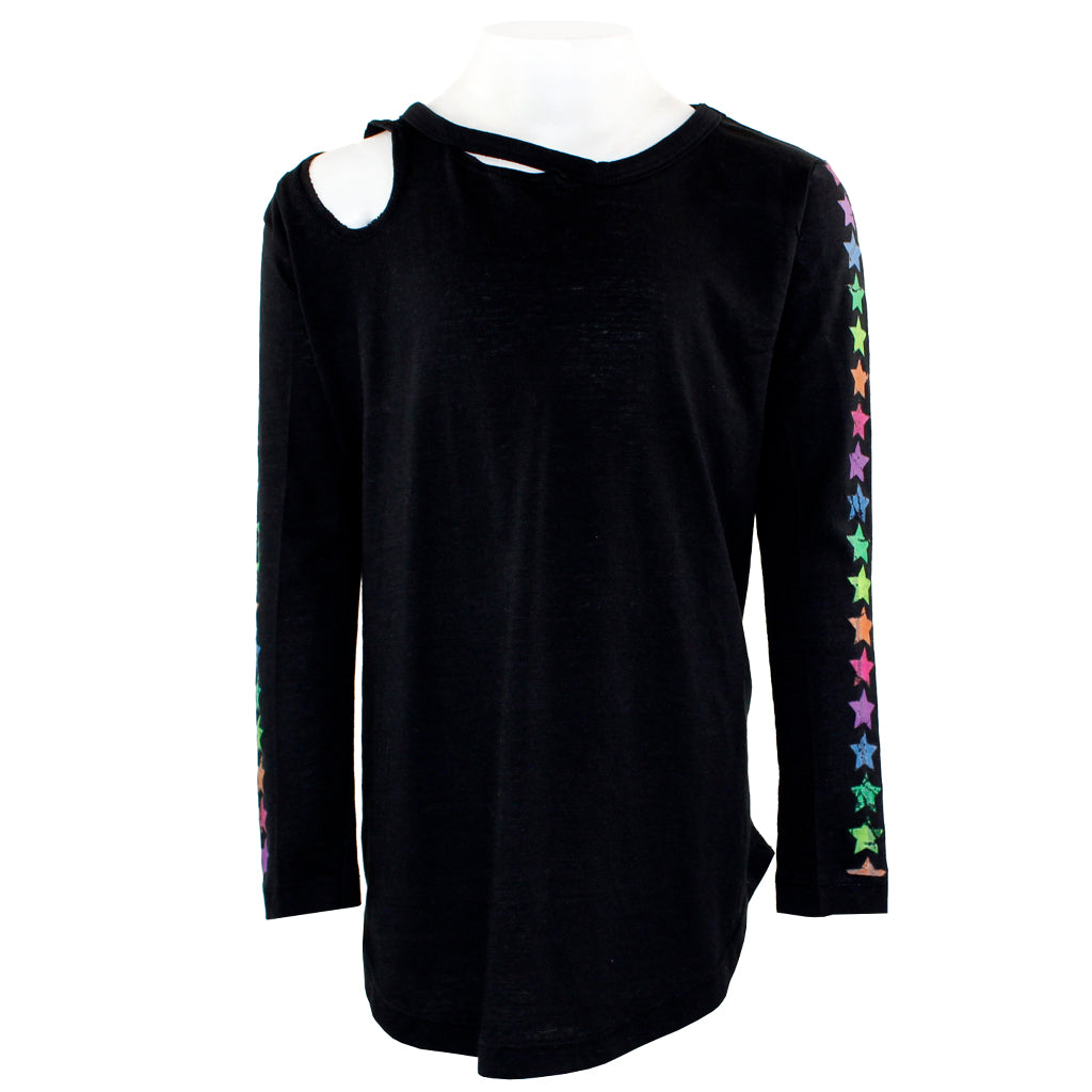 Long Sleeve Top Slash Neck With Neon Stars On Arm - Denny's