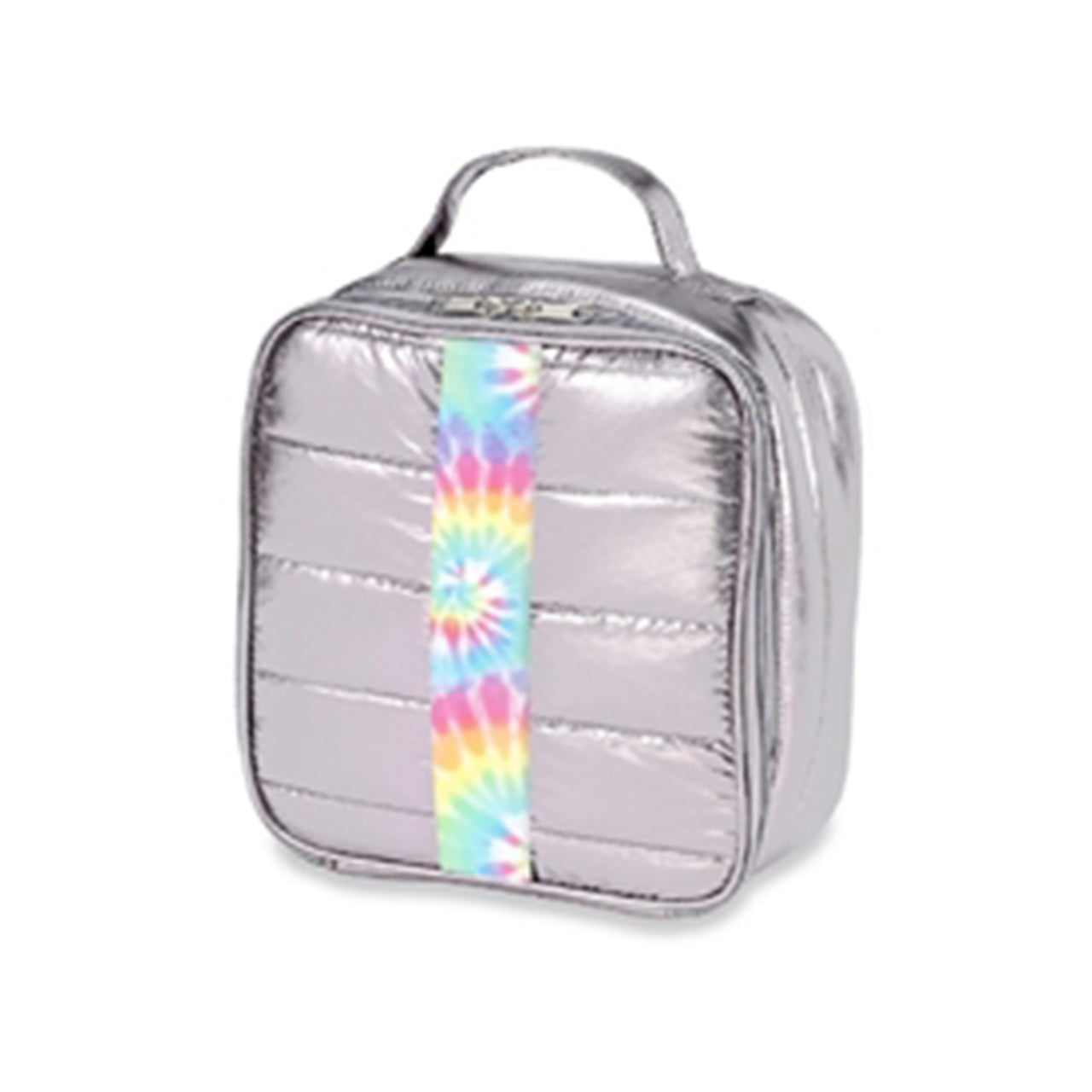Silver Puffer with Tie Dye stripe Lunch Bag