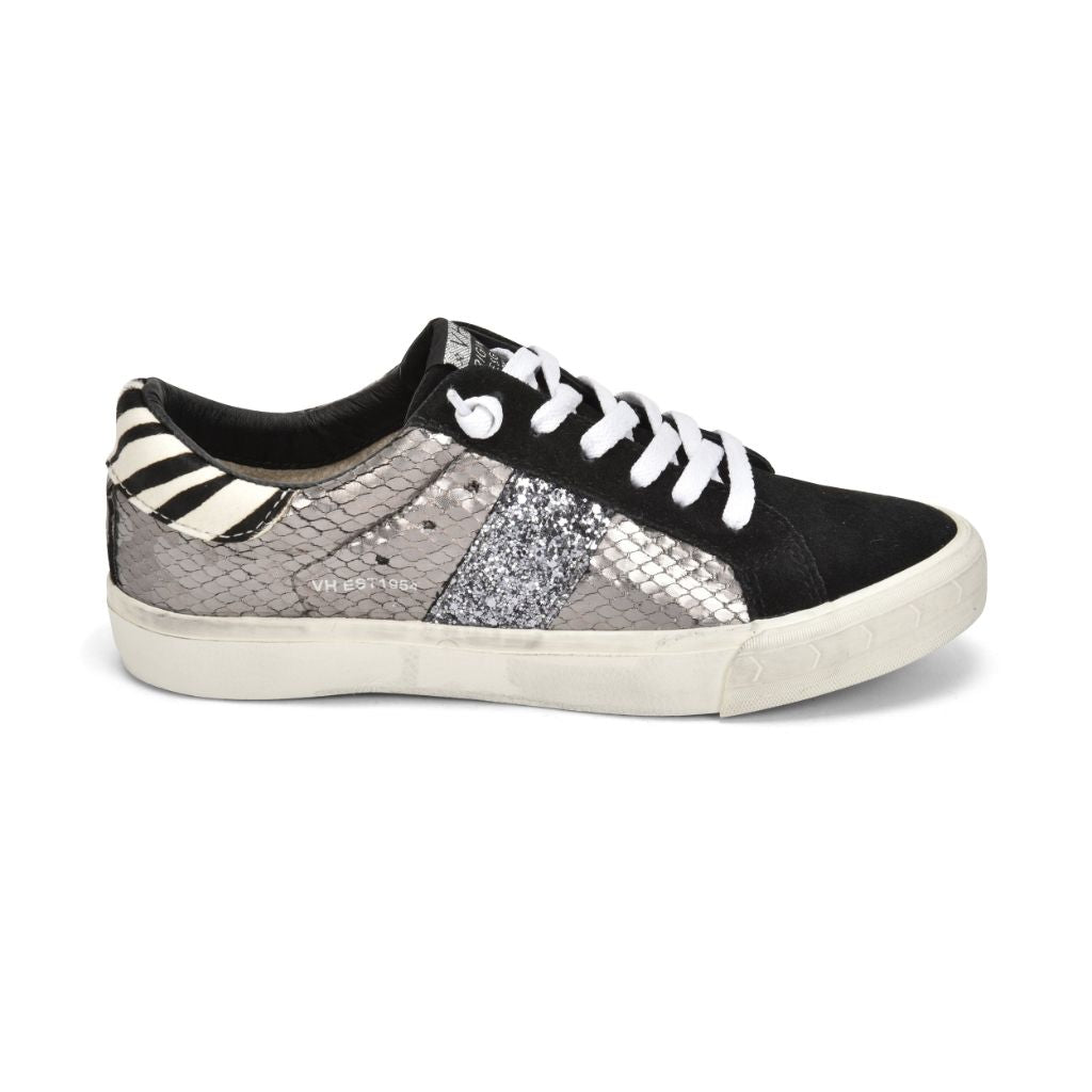 Low Top Slip On Black & Silver Snake Print Sneaker - Denny's