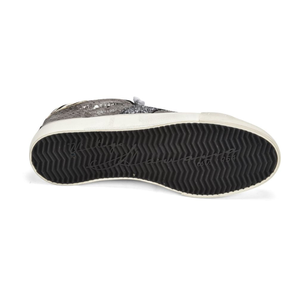 Low Top Slip On Black & Silver Snake Print Sneaker - Denny's