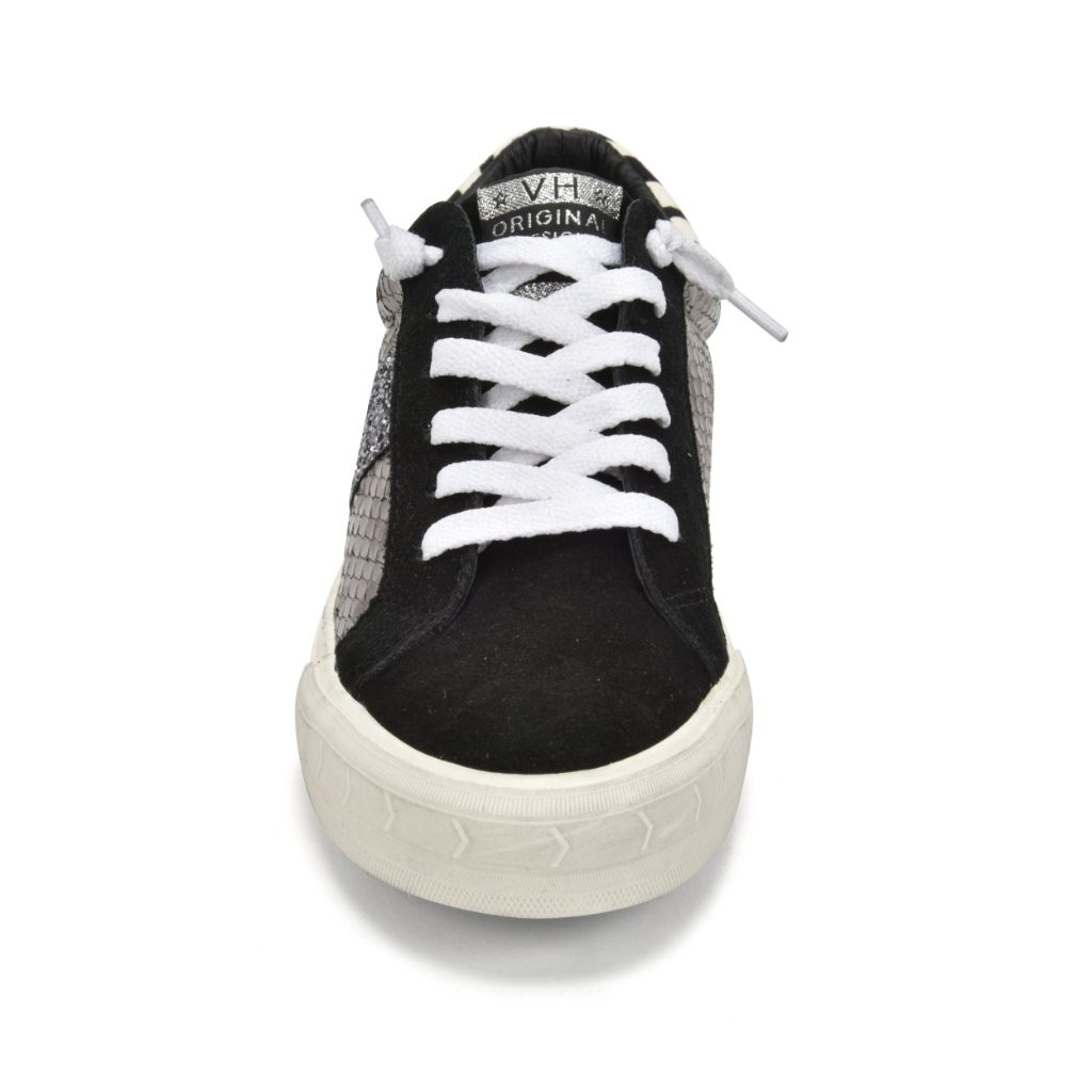 Low Top Slip On Black & Silver Snake Print Sneaker - Denny's