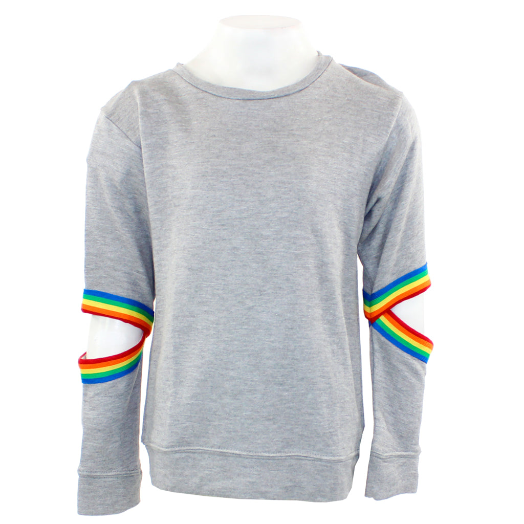 Long Sleeve Banded Sweatshirt with Open Elbow and Rainbow Taping - Denny's