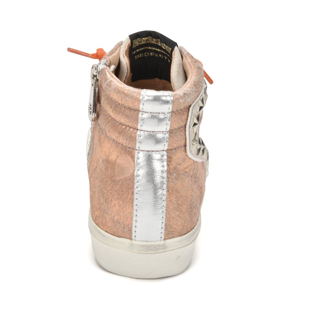 Star Studded Rose Gold High Top Slip On Sneaker with Zipper - Denny's