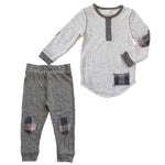 Plaid Trim Henley and Jogger Set - Denny's
