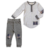 Plaid Trim Henley and Jogger Set - Denny's
