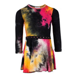 Long Sleeve Tie Dye Dress with Studded Belt - Denny's