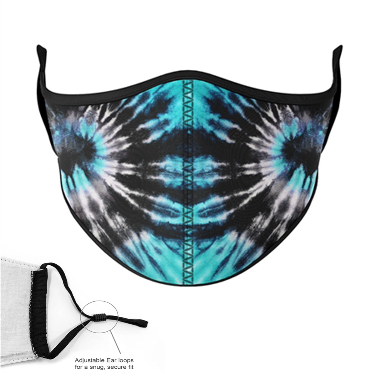 Turquoise Black Tie Dye Adult Mask - Denny's