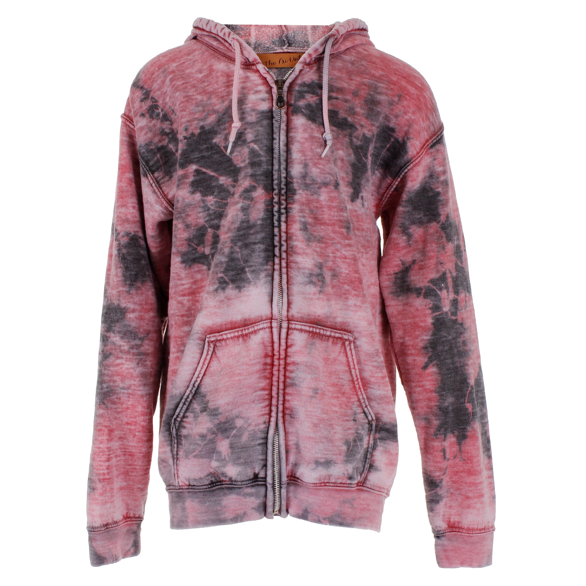 Long Sleeve Bleached Zip Hoodie with Skull Patch - Denny's