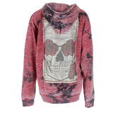 Long Sleeve Bleached Zip Hoodie with Skull Patch - Denny's